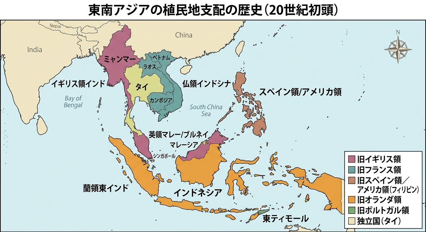 東南アジアの旧宗主国（Geminiで生成）